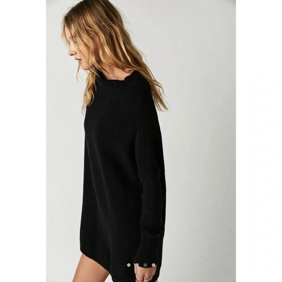 New Free People Ottoman Slouchy Tunic Sweater Oversized Ribbed Black Medium - Picture 4 of 9